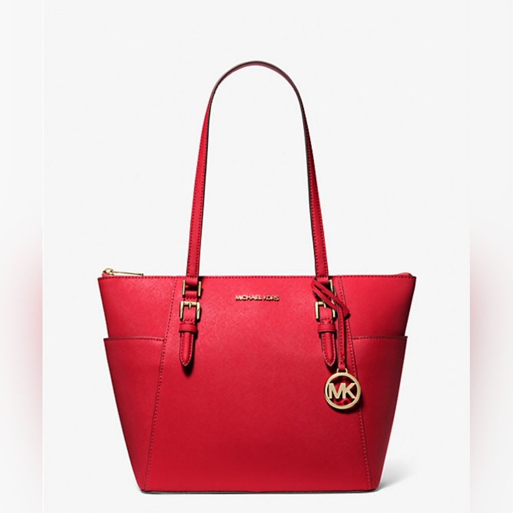 Michael Kors Large Charlotte Tote Bag Luggage Leather Bag Red